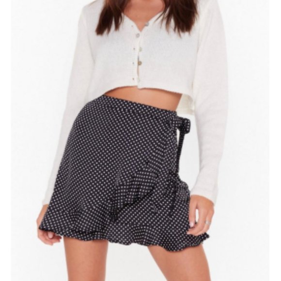 Black and White Polka Dot Wrap Mini Skirt NEW! - Picture 2 of 12